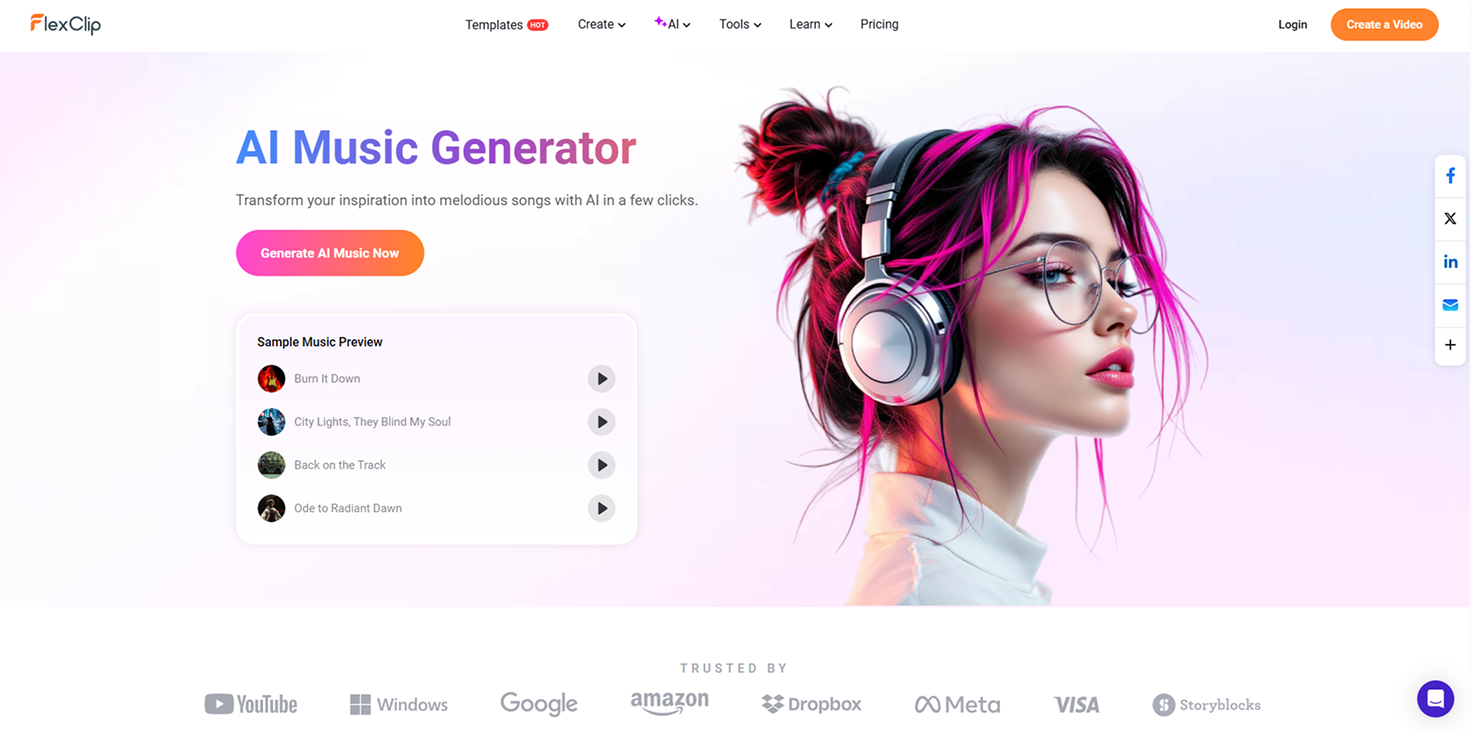 FlexClip AI Music Generator screenshot