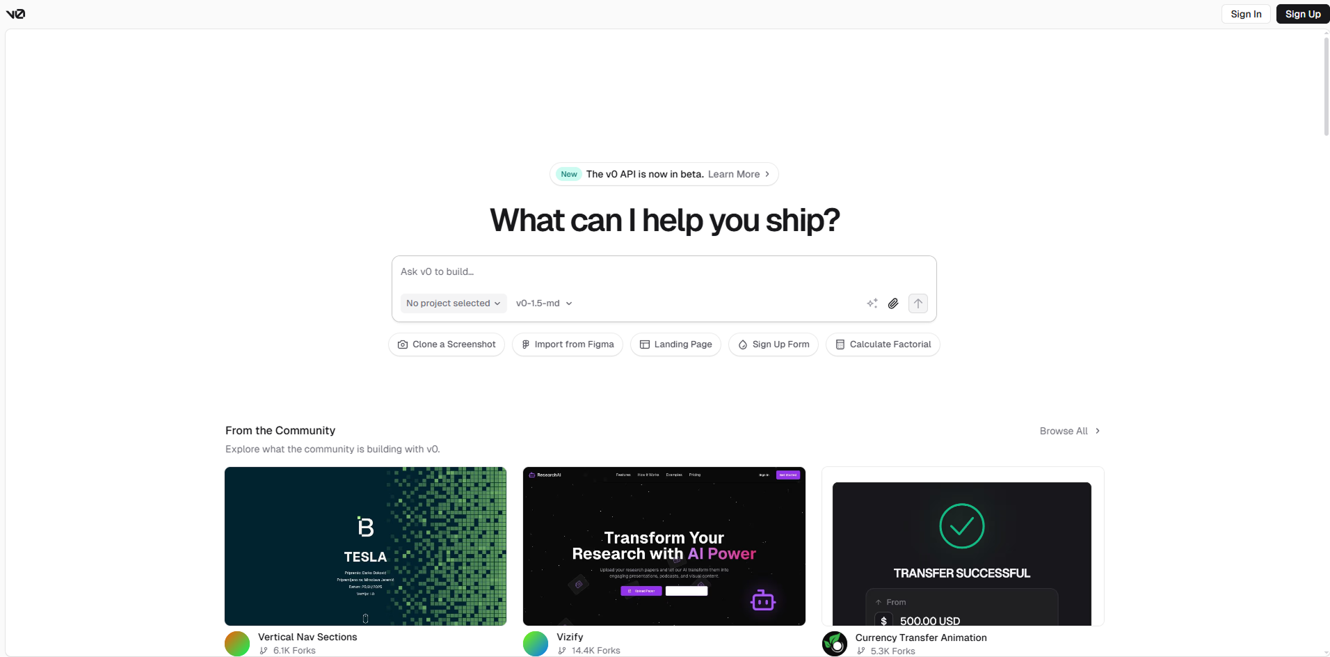 V0 screenshot